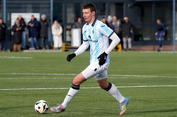 Valentin Bannert traf im Hinspiel beim KSC in der 5. Minute der Nachspielzeit zum 2:2-Ausgleich. Foto: Joachim Mentel